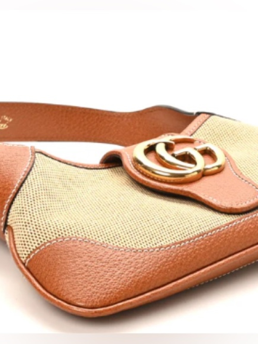 Gucci Aphrodite Small Tan Leather & Beige Canvas Shoulder Bag with Gold GG - Picture 3 of 4